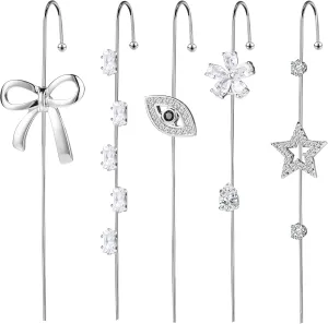 Ear Crawler & Helix Hook Earrings for Women - Hypoallergenic Surgical Steel Ear Cuff, Snowflake & Lightning Bolt Rhinestone Designs, Trendy Clip/Wrap Jewelry for Cartilage/Pierced Dragon Earrings for Women or Men