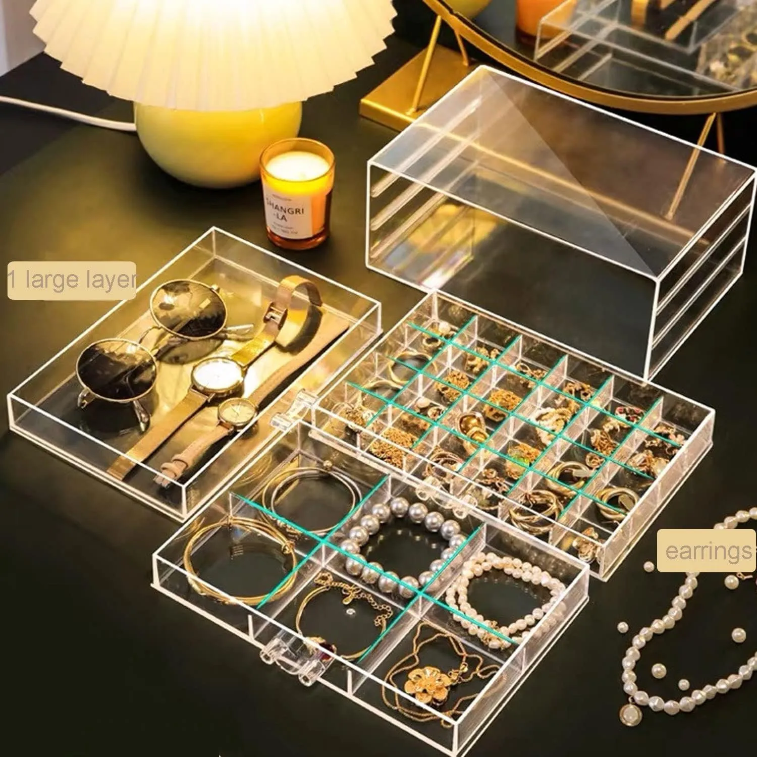 Earring Jewelry organizer Storage Box 3 Drawers Clear Acrylic Earring Jewelry Box for Women Girls