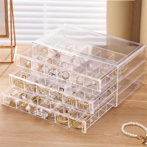 Earring Organizer Box Clear Storage Acrylic for Earrings Necklace Organizer Jewelry Box with 72 Grids Storage Compartments Transparent Ring Clear Jewelry Organizer