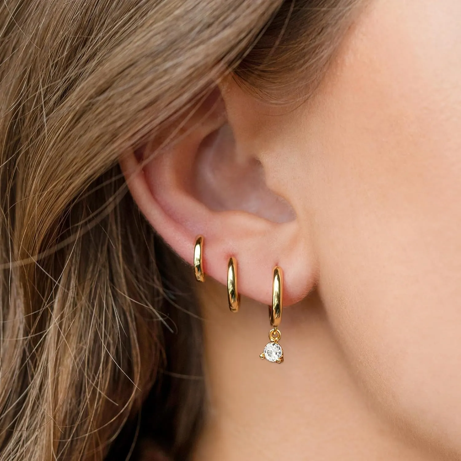 Earring Sets for Multiple Piercing Cartilage Stud Earrings for Women Hypoallergenic Dainty Gold Earrings 14K Gold Plated Earring Stack Trendy Small Huggie Hoop Earrings