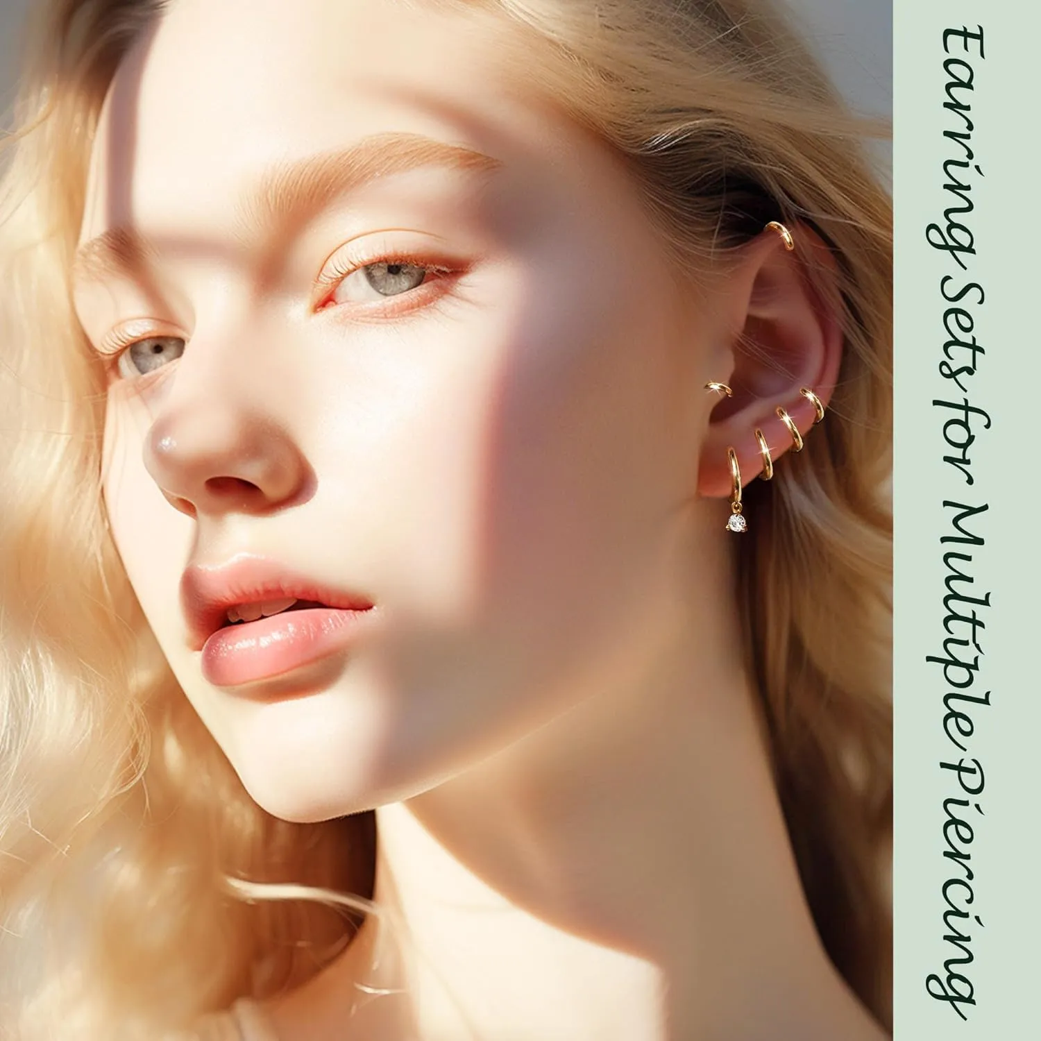 Earring Sets for Multiple Piercing Cartilage Stud Earrings for Women Hypoallergenic Dainty Gold Earrings 14K Gold Plated Earring Stack Trendy Small Huggie Hoop Earrings