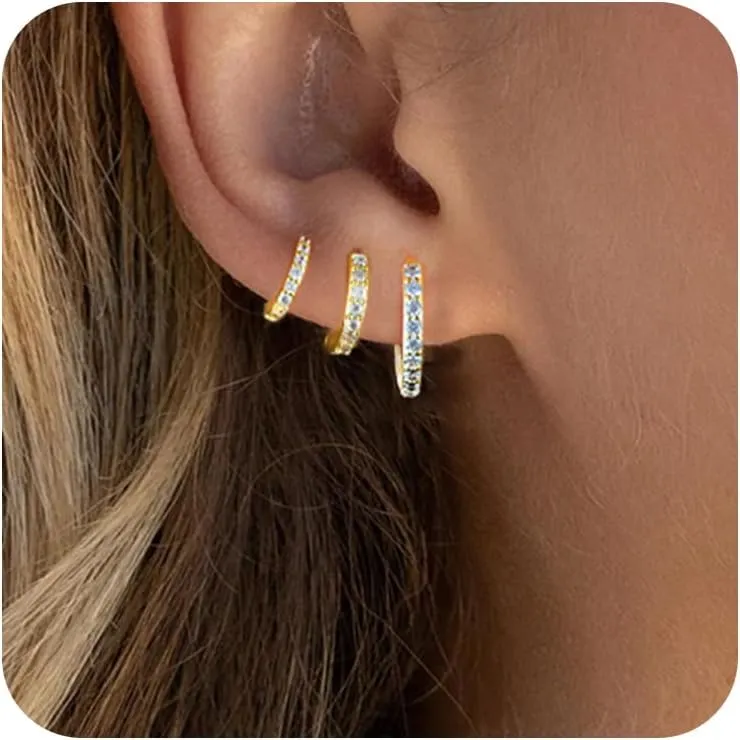 Earring Sets for Multiple Piercing, Gold Hoop Earrings for Women, Dainty 18K Gold Plated Hoops Clip on Earrings Cute Huggie Stud Earrings Gold Earrings for Women Trendy Gold Jewelry Gifts