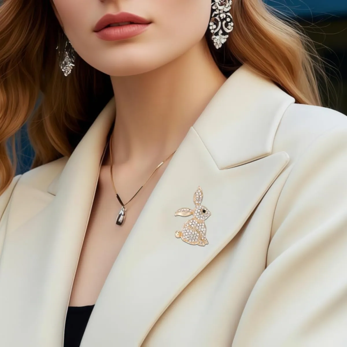 Easter Bunny Brooch Pin Shiny Rhinestone Pins for Women Cute Animal Jewelry Holiday Gift