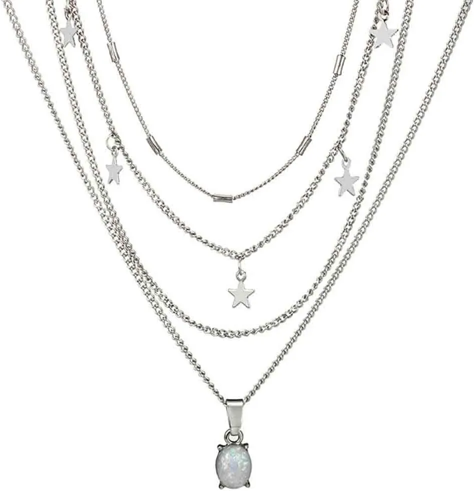 Edary Boho Layered Necklace Star Crystal Choker Necklaces Chain Pendant Jewelry Accessories for Women