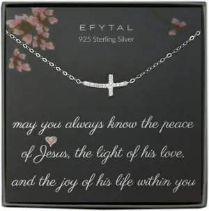 EFYTAL Baptism Gifts for Girl, Dainty Sterling Silver Sideways Cross Necklace for Women, Religious Gifts for Women, First Communion for Girls or Teen, Kids Cross Necklace 8-12, Christian Jewelry