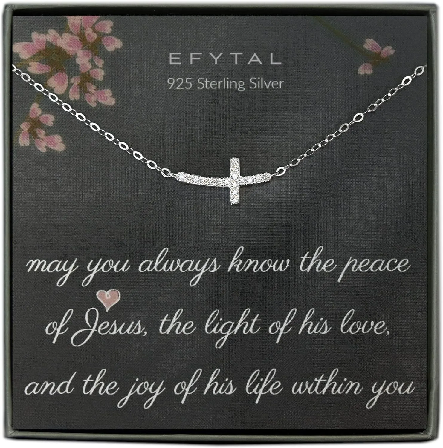 EFYTAL Baptism Gifts for Girl, Dainty Sterling Silver Sideways Cross Necklace for Women, Religious Gifts for Women, First Communion for Girls or Teen, Kids Cross Necklace 8-12, Christian Jewelry