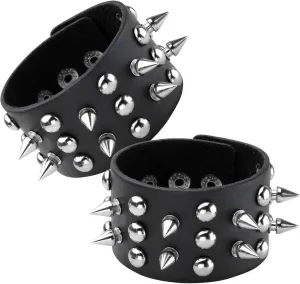 Eigso 2 Pcs Spike Studded Rock Punk Biker Wide Strap Leather Bracelet Set Gothic Rivet Buckle Wristband for Men Women