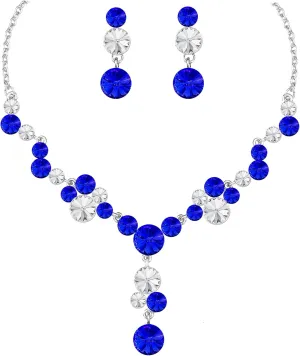 Elegant Crystal Jewelry Sets Bridal Statement Necklace Drop Earrings Set Wedding Party Prom Costume Jewelry for Brides Gifts for Women