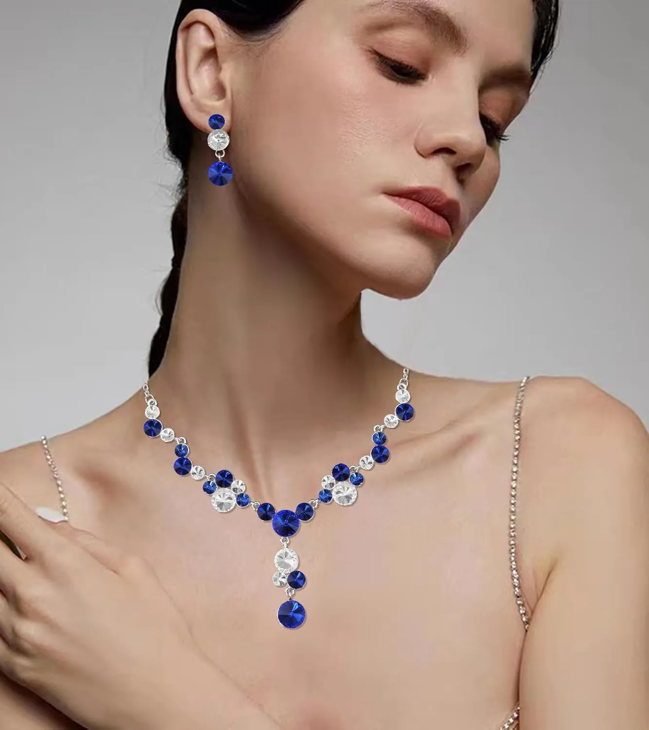 Elegant Crystal Jewelry Sets Bridal Statement Necklace Drop Earrings Set Wedding Party Prom Costume Jewelry for Brides Gifts for Women