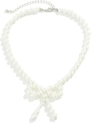 Elegant Imitation Pearl Necklace Bowknot Pendant Clavicle Chain Adjustable Length Choker for Wedding Party Jewelry