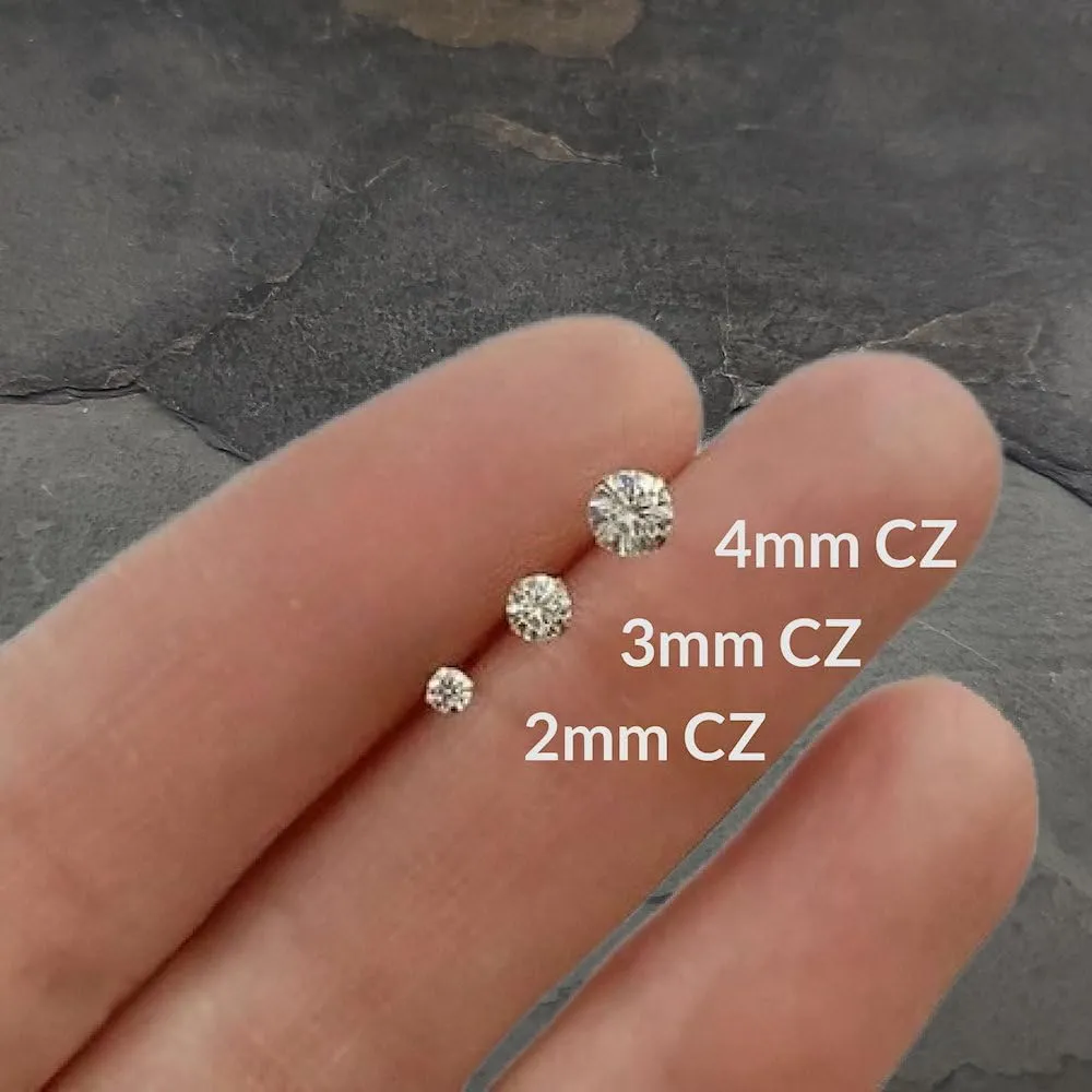 EnCharmed Tiny CZ Screw On Flat Back Stud Earrings, Surgical Steel Cubic Zirconia Earrings for Cartilage Tragus Earlobe Helix Piercing, Gift for Women Men