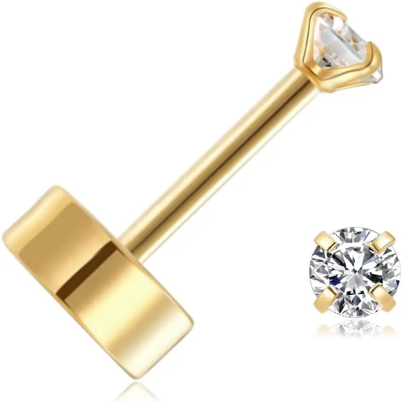 EnCharmed Tiny CZ Screw On Flat Back Stud Earrings, Surgical Steel Cubic Zirconia Earrings for Cartilage Tragus Earlobe Helix Piercing, Gift for Women Men