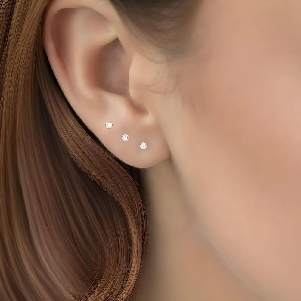 EnCharmed Tiny CZ Screw On Flat Back Stud Earrings, Surgical Steel Cubic Zirconia Earrings for Cartilage Tragus Earlobe Helix Piercing, Gift for Women Men
