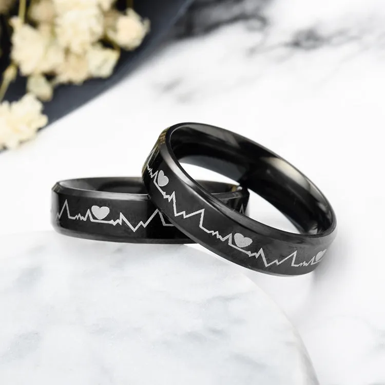 Engravable Heartbeat Couple Rings Set for Two