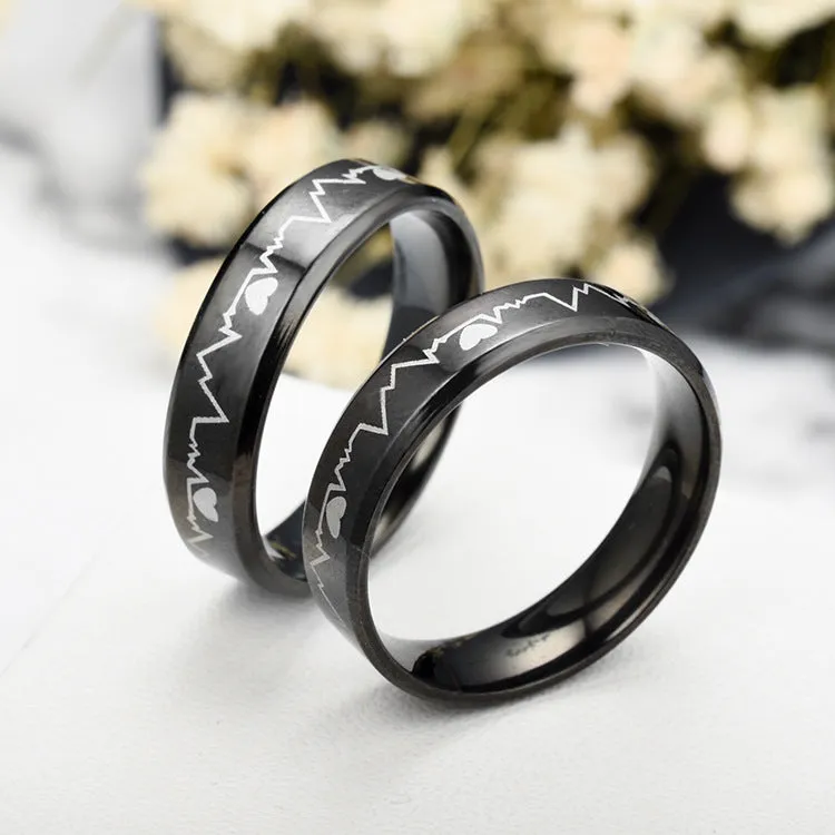 Engravable Heartbeat Couple Rings Set for Two