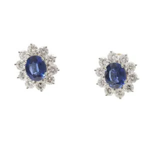 ESTATE 18K WHITE GOLD OVAL SAPPHIRE AND ROUND DIAMOND EARRINGS 5.00CTW