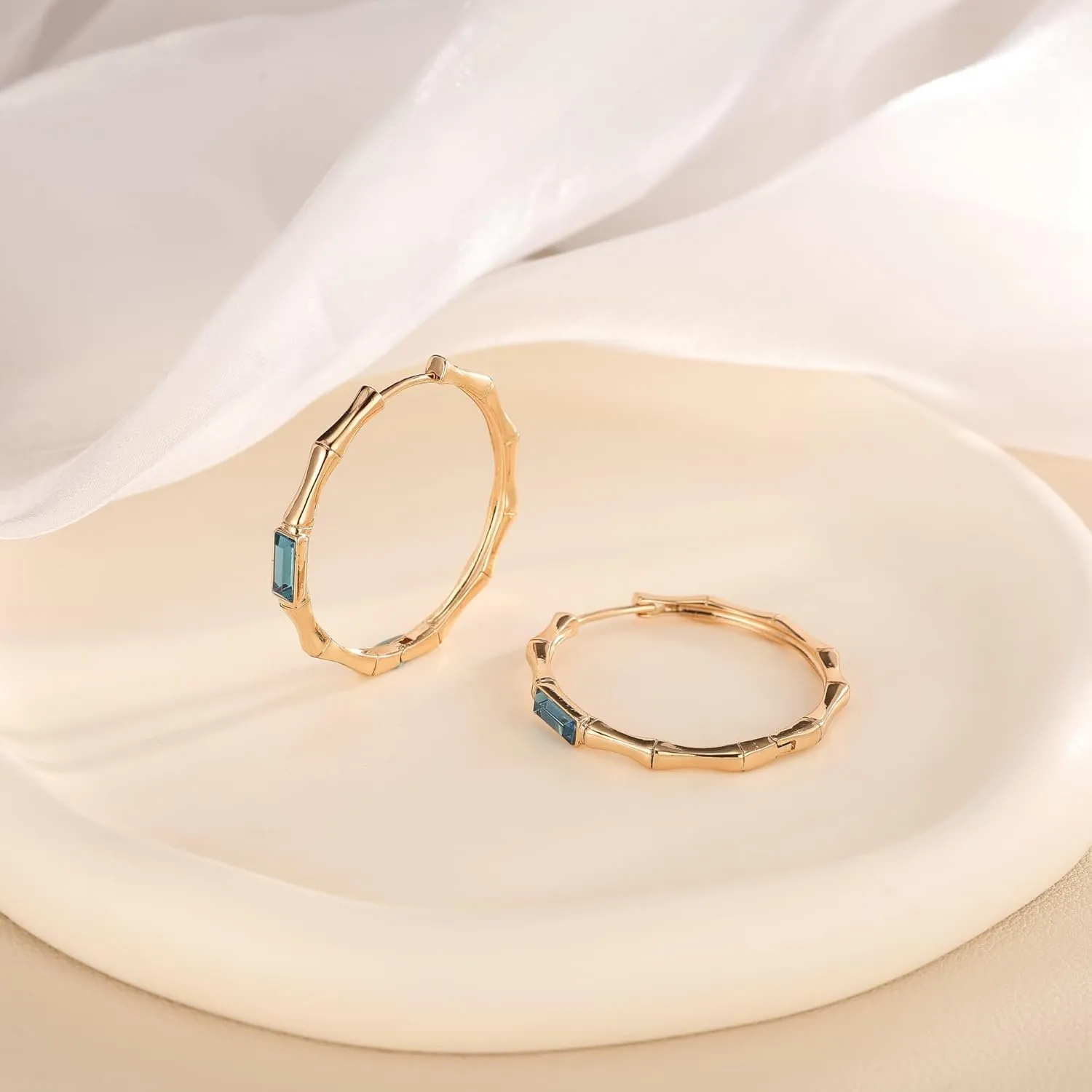 EVEVIC Austrian Crystal Lightweight Bamboo Gold Hoop Earrings for Women 14K Rose Gold Plated Hypoallergenic Earring Jewelry Gift