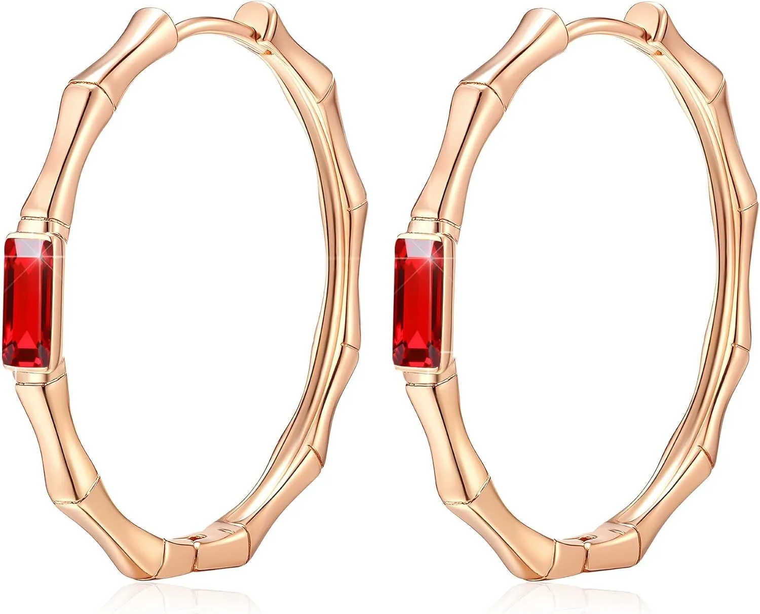 EVEVIC Austrian Crystal Lightweight Bamboo Gold Hoop Earrings for Women 14K Rose Gold Plated Hypoallergenic Earring Jewelry Gift