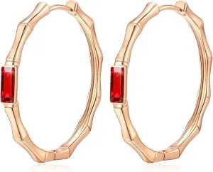 EVEVIC Austrian Crystal Lightweight Bamboo Gold Hoop Earrings for Women 14K Rose Gold Plated Hypoallergenic Earring Jewelry Gift
