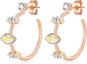 EVEVIC Trendy Austrian Crystals Half Hoop Earrings for Women 14K Gold Plated Hypoallergenic Hoops Earring Jewelry Gift