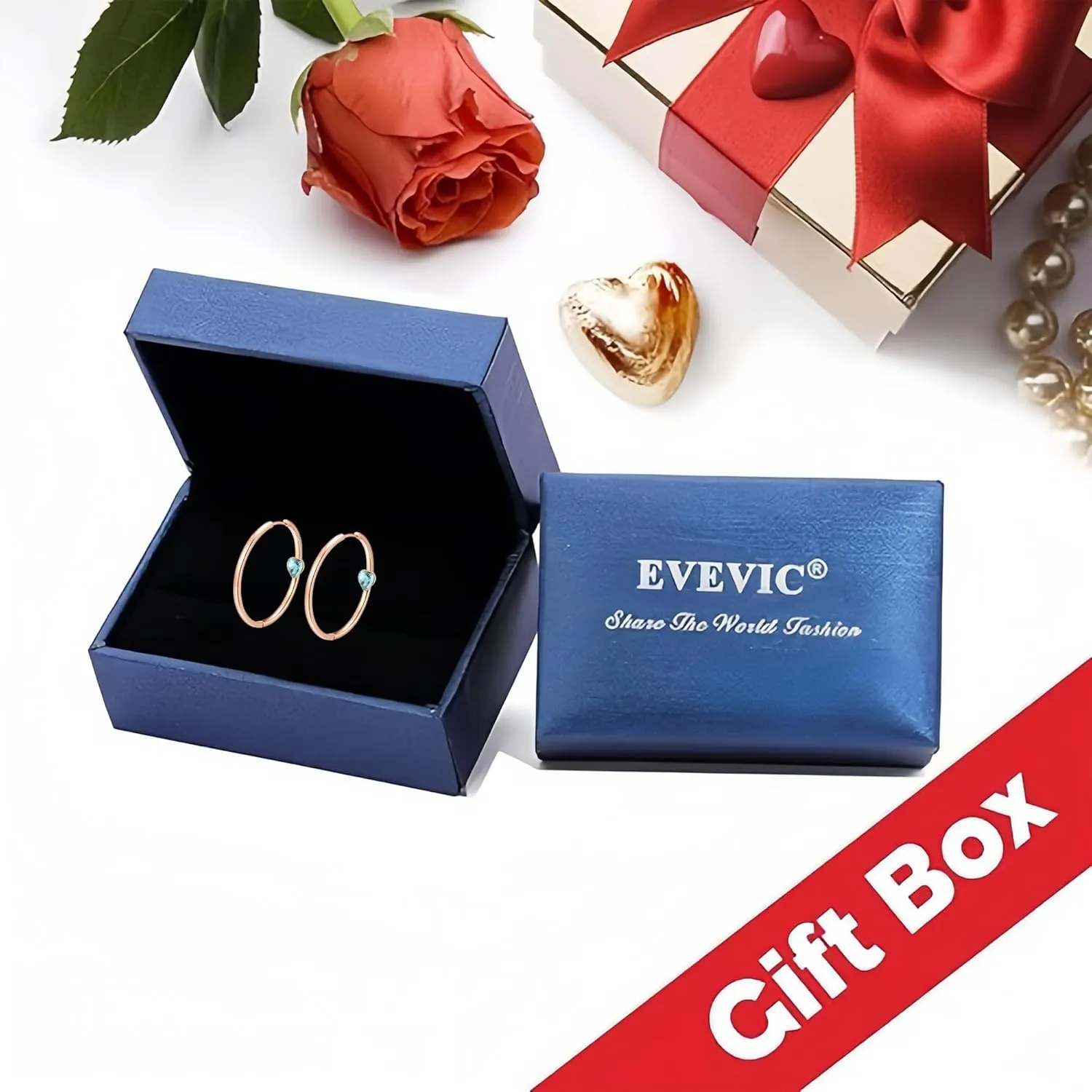 EVEVIC Trendy Austrian Crystals Heart Hoop Earrings for Women 14K Gold Plated Hypoallergenic Hoops Earring Jewelry Gift