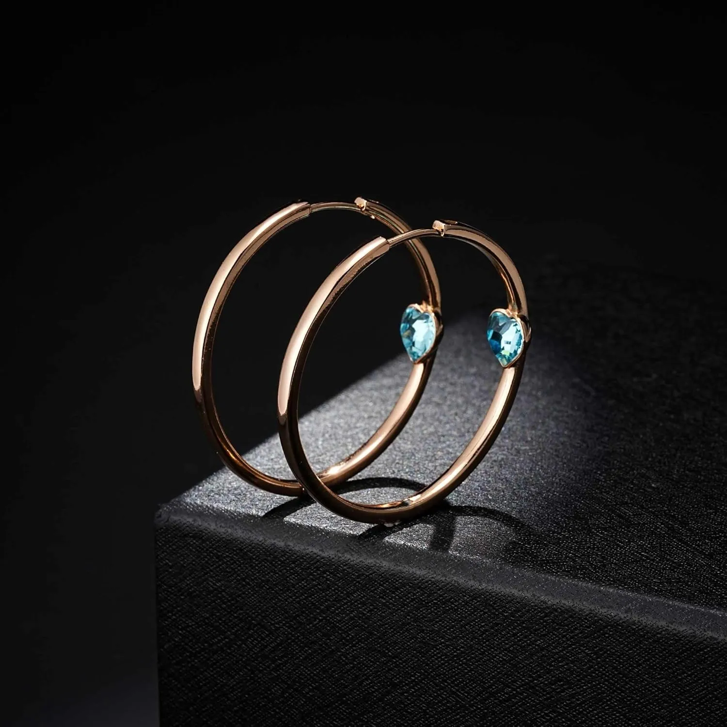 EVEVIC Trendy Austrian Crystals Heart Hoop Earrings for Women 14K Gold Plated Hypoallergenic Hoops Earring Jewelry Gift