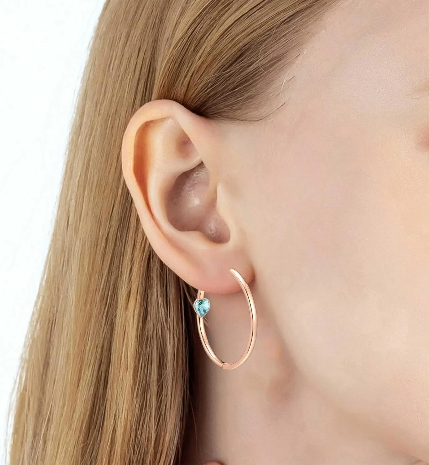 EVEVIC Trendy Austrian Crystals Heart Hoop Earrings for Women 14K Gold Plated Hypoallergenic Hoops Earring Jewelry Gift