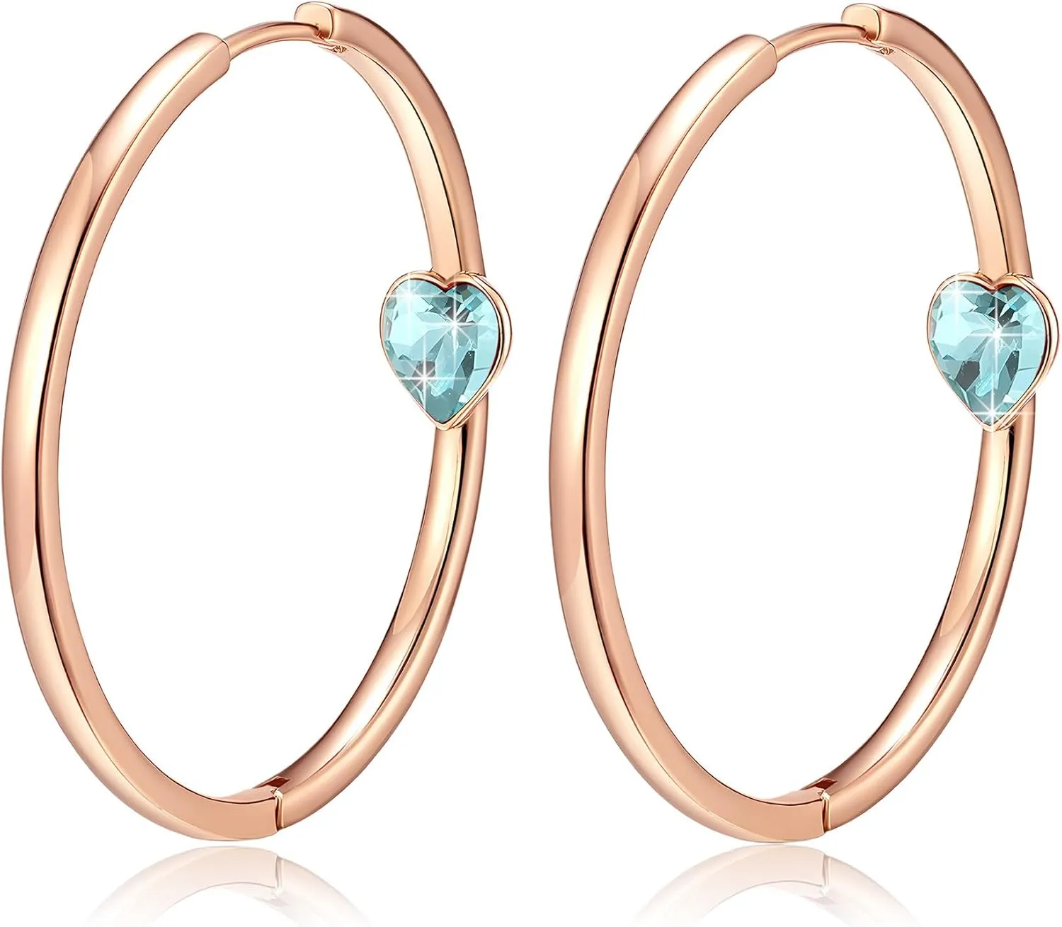 EVEVIC Trendy Austrian Crystals Heart Hoop Earrings for Women 14K Gold Plated Hypoallergenic Hoops Earring Jewelry Gift