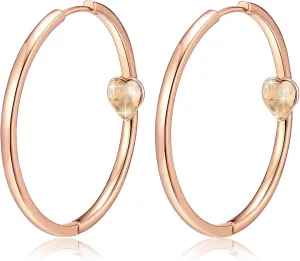 EVEVIC Trendy Austrian Crystals Heart Hoop Earrings for Women 14K Gold Plated Hypoallergenic Hoops Earring Jewelry Gift