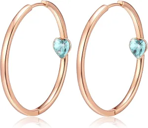 EVEVIC Trendy Austrian Crystals Heart Hoop Earrings for Women 14K Gold Plated Hypoallergenic Hoops Earring Jewelry Gift