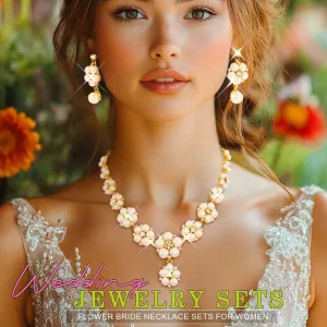 EVILD Flower Pearl Jewelry Set Gold Rhinestone Wedding Necklace and Earrings Sets Bridal Prom Necklaces Set for Women