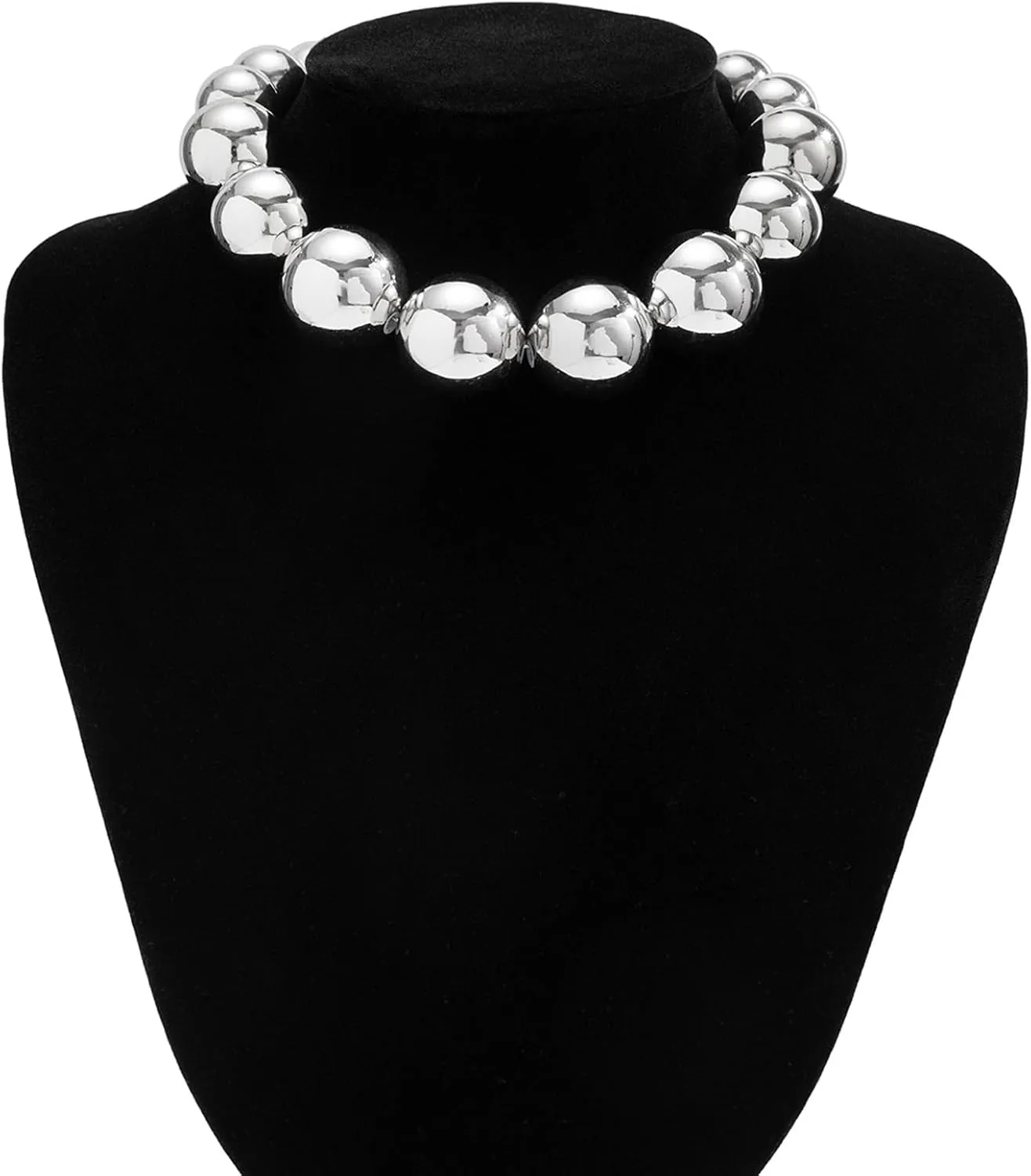Exaggerated Multi Layered Metal Beaed Choker Necklaces Punk Big Ball Clavicle Chain Necklace Gothic Neck Jewelry Statement Collar Body Chain Necklace for Women