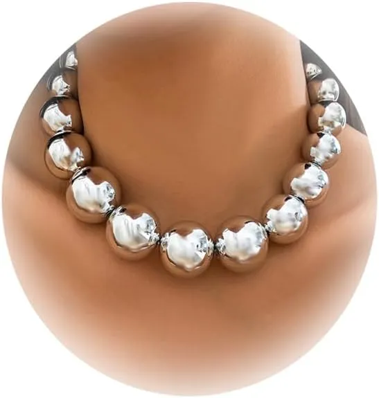 Exaggerated Multi Layered Metal Beaed Choker Necklaces Punk Big Ball Clavicle Chain Necklace Gothic Neck Jewelry Statement Collar Body Chain Necklace for Women