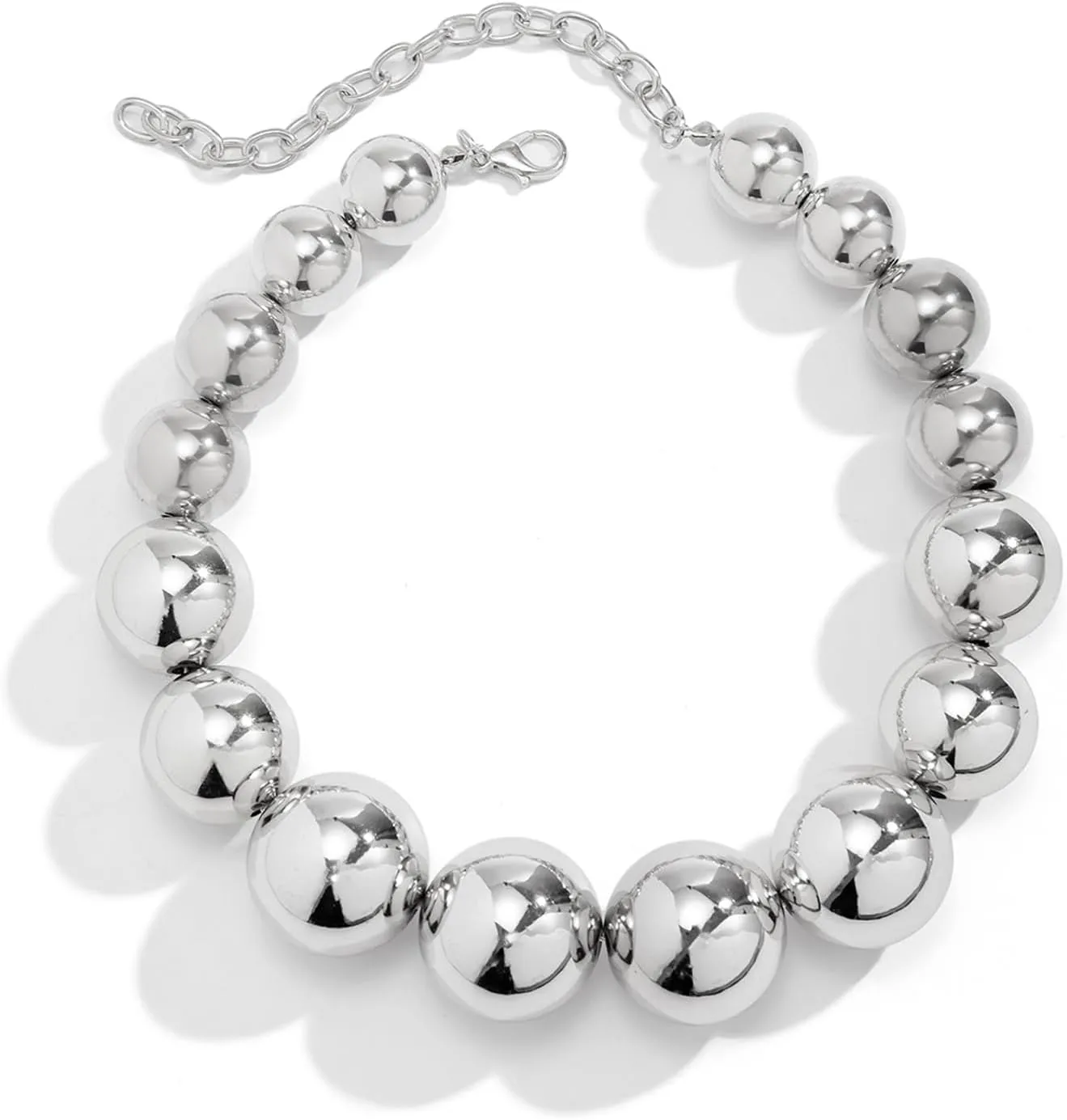 Exaggerated Multi Layered Metal Beaed Choker Necklaces Punk Big Ball Clavicle Chain Necklace Gothic Neck Jewelry Statement Collar Body Chain Necklace for Women