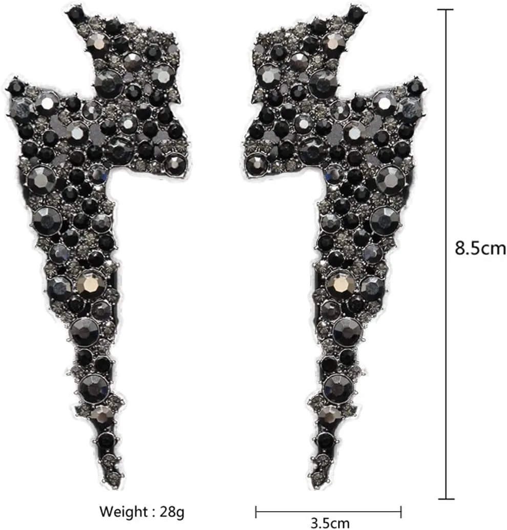 Exaggerated Shiny Rhinestone Flash Drop Dangle Earrings Lightning Bolt Statement Earrings Heavens Cloud Nature Weather Party Jewelry