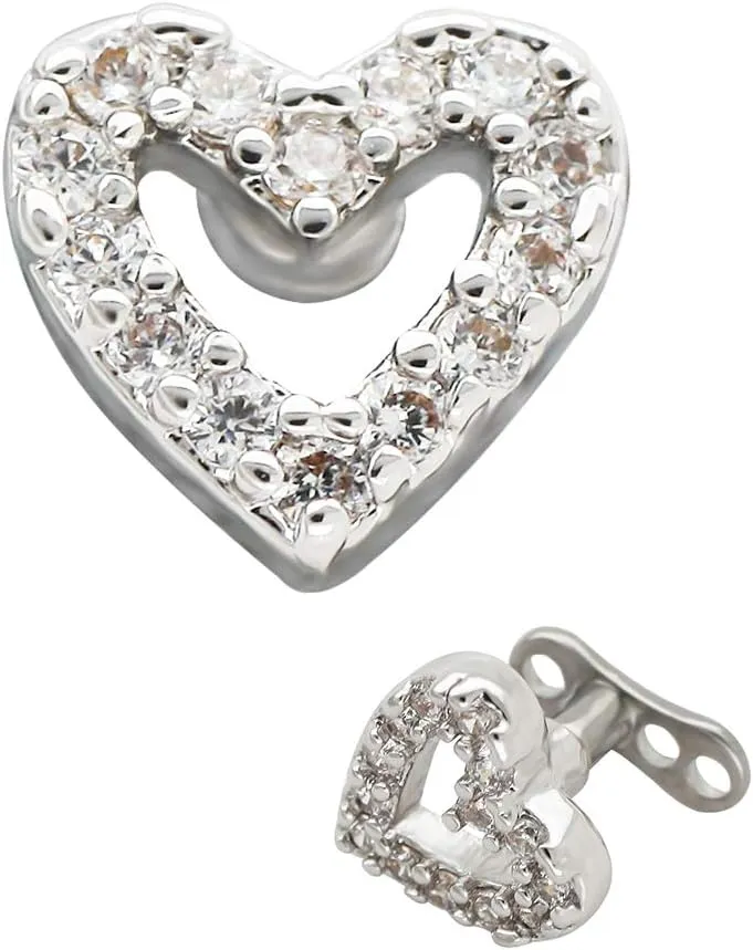 Excepro 1PCS Dermal Anchor G23 Titanium White Shiny Heart Shaped CZ Body Jewelry Anchor Dermal Tops