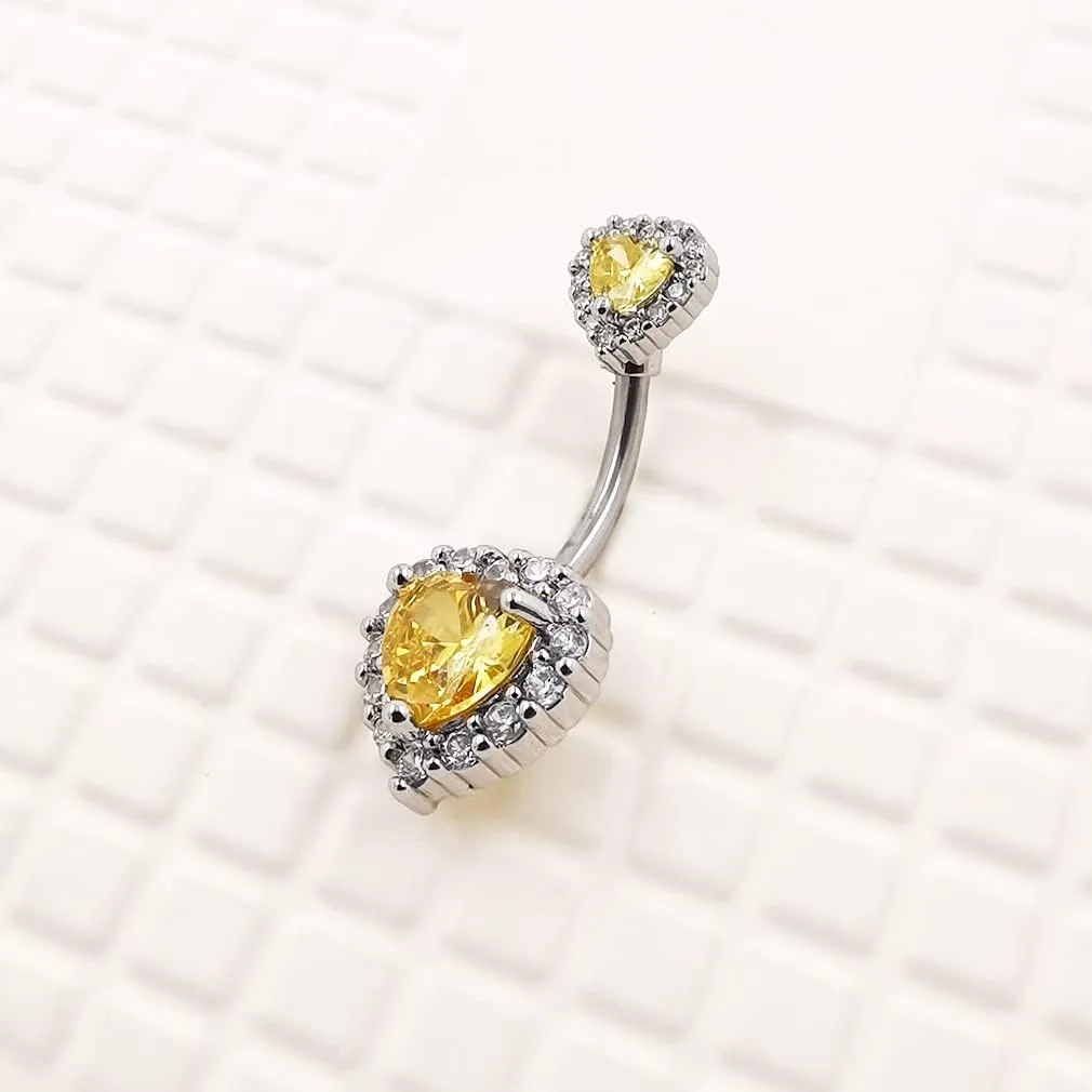 Excepro Belly Rings 316L Surgical SS PVD Plated Multicolor Heart CZ Navel Piercing Shiny Belly Button Rings