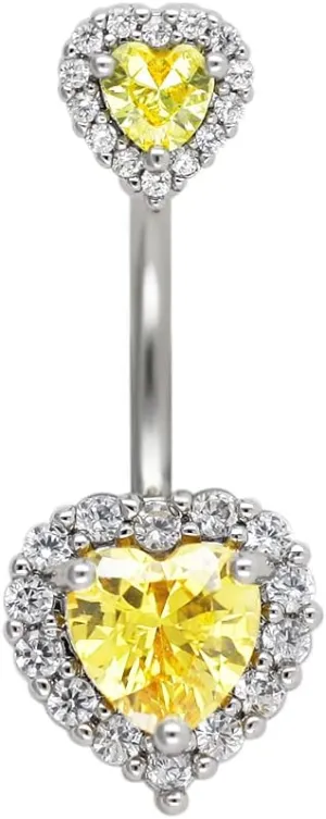 Excepro Belly Rings 316L Surgical SS PVD Plated Multicolor Heart CZ Navel Piercing Shiny Belly Button Rings