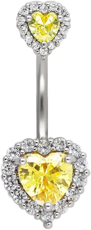 Excepro Belly Rings 316L Surgical SS PVD Plated Multicolor Heart CZ Navel Piercing Shiny Belly Button Rings