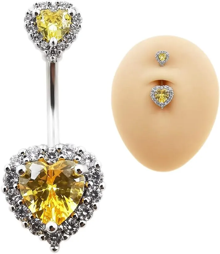 Excepro Belly Rings 316L Surgical SS PVD Plated Multicolor Heart CZ Navel Piercing Shiny Belly Button Rings