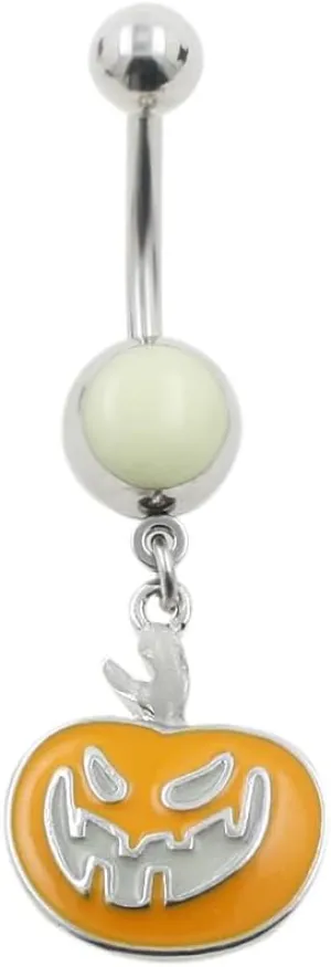 Excepro Belly Rings 316L Surgical Stainless Steel Halloween Pumpkin Navel Piercing Shiny Belly Button Rings