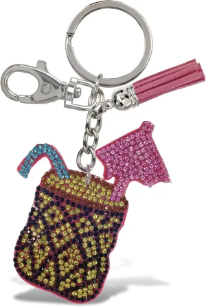 Exotic Cocktail Keychain - Colorful Sparkling Rhinestones Charm with Tassel, Fashionable Stylish Polyester PU Key Ring Bling Jewelry Accessory with Clasp For Key Chain, Bag, Purse & Backpack