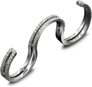 Exquisite micro-inlaid three-finger women's ring Adjustable size ring with AAA cubic zirconia classic women's finger ring, ins trendy and cool niche design, cool style, fashionable personality, light luxury tail ring