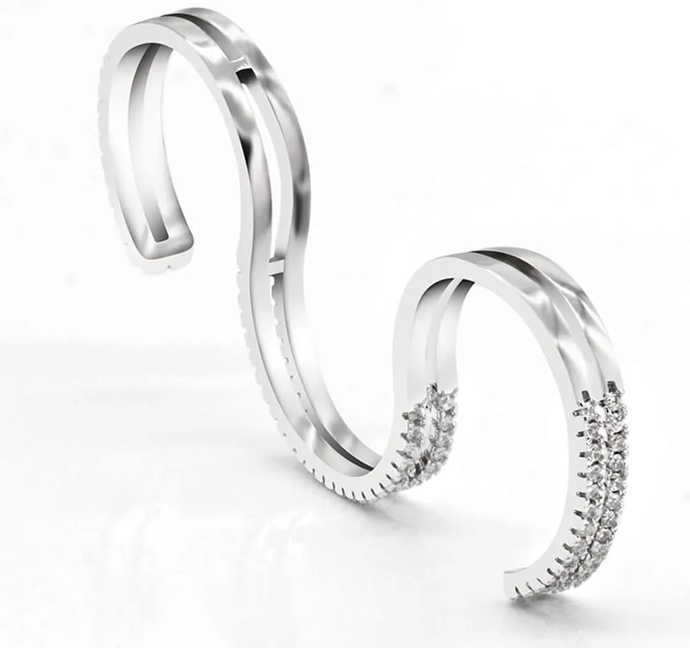Exquisite micro-inlaid three-finger women's ring Adjustable size ring with AAA cubic zirconia classic women's finger ring, ins trendy and cool niche design, cool style, fashionable personality, light luxury tail ring