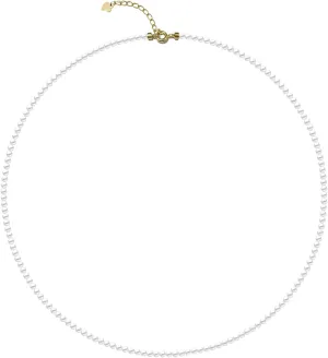 Eymi Simple Tiny Dainty Pearl Choker Necklace Jewelry for Women Sterling Silver Round White Pearl Strand Necklaces Adjustable