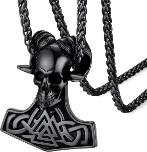 FaithHeart Viking Thor's Hammer Talisman Necklace for Men, Vintage Norse Mjolnir Amulet Pendant with Sturdy Wheat Chain, Stainless Steel Jewelry (Gift Box)
