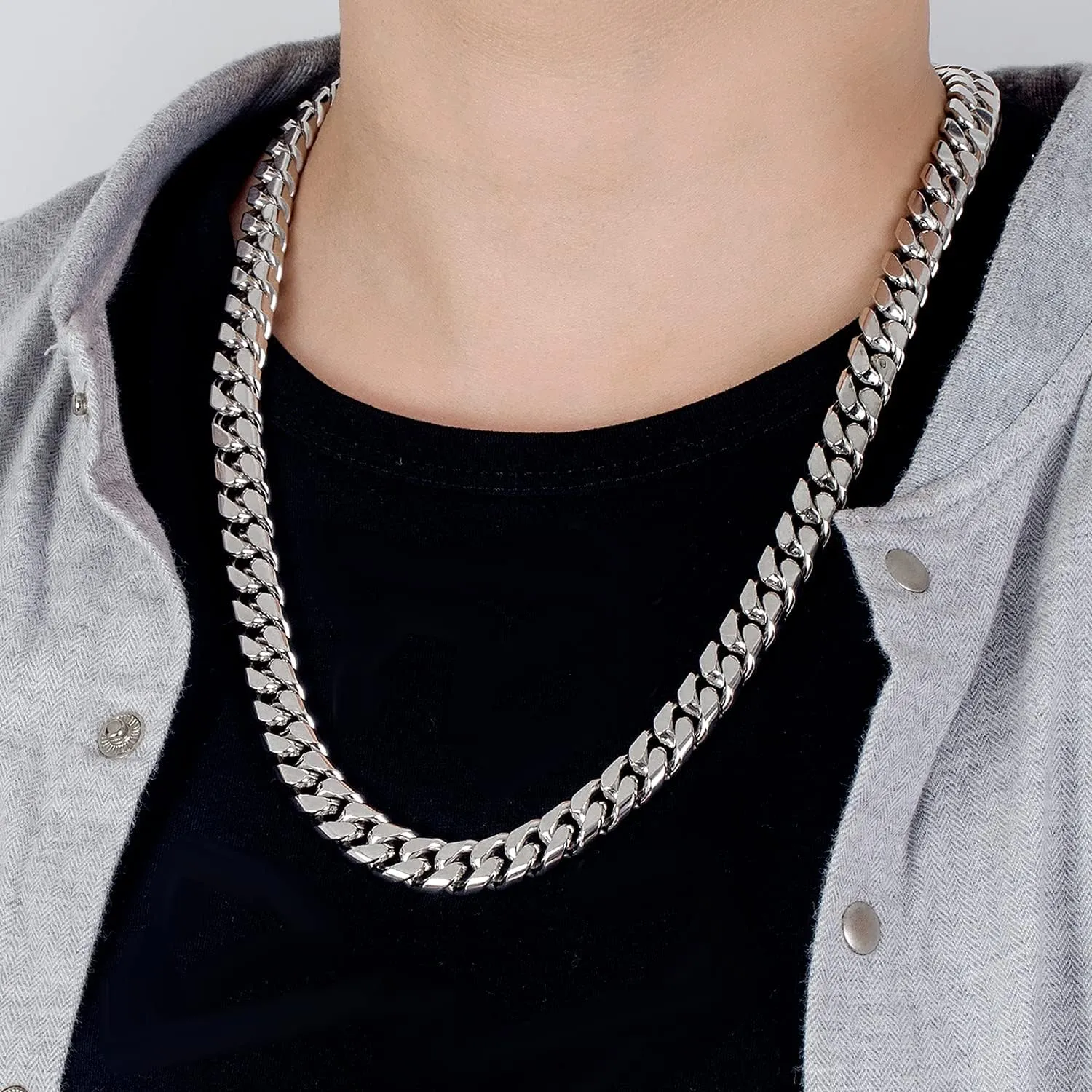 Fashion 925 Sterling Silver Solid Miami Cuban Link Chain Necklace 8MM & 12MM- Curb Cuban Thick Big Link Choker For Men 20 "22" 24 "26" 28" Fine Jewelry