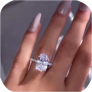 Fashion Classic Oval Cut Cubic Zirconia Engagement Promise Ring 925 Sterling Silver Wedding Band Halo CZ Solitaire 4CT Simulated Diamond Bridal Anniversary Princess Ring Gift for Women Size 10