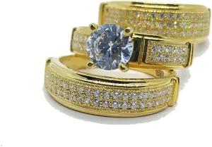 Fashionable 18K Gold Couple Ring, Wedding Ring, Valentine's Birthday, Holiday Gift, Three in One Engagement Bride Halo, Wedding Ring Set, Engagement Ring Set