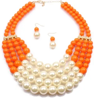 Fashionable and exaggerated multilayer multicolor Imitation pearl choker Drop Dangle Earring jewelry set Bridal necklace Dress Accessories for Women's and girls gifts(Six color optional)